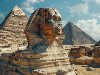 Close-up view of the Great Sphinx's nose, ancient Egyptian ruins