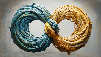 Infinity symbol of intertwined teal and gold