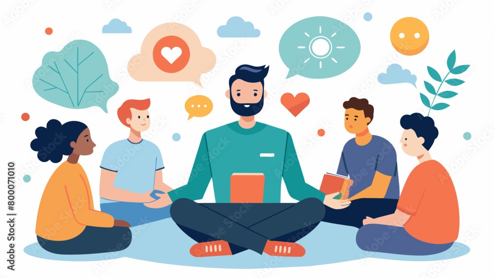 Poster a man participates in a group therapy session learning tools and techniques to cope with his anxiety