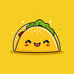 Cute and kawaii fast food taco. Vector illustration.