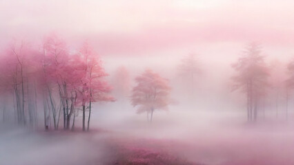 autumn forest in the morning in the fog
