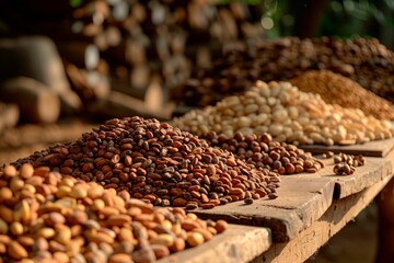 Obraz premium Marketplace Abundance of Nuts Glistening on Stall Counter
