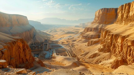 High-angle view of the Valley of the Kings, ancient Egyptian tombs