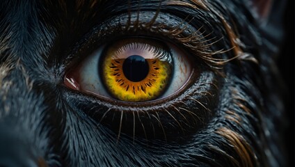 Stunning Kelpie Eye Close-up In Uhd 8k. experience the vibrant film stock of this breathtaking close-up shot of a kelpie s eye against a black background. the high-quality uhd 8k resolution.