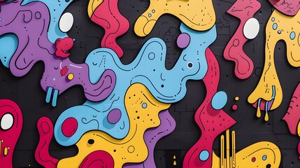 Abstract cartoon pattern in colorful wave