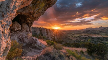 Sunset over the Cueva de las Manos, ancient rock art
