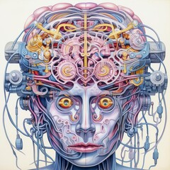 Brain morphing into a machine with gears and circuits