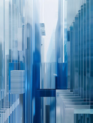 Abstract Urban Symphony: A Dance of Light and Shadows Amidst Blue and White Structures