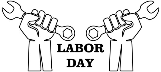 Labor day Line Art icon design banner Hand with wrench vector icon Vector illustration