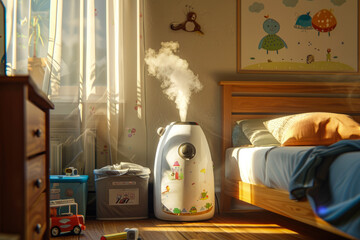 humidifier or diffuser. Modern white air humidifier or diffuser for home in children's room.