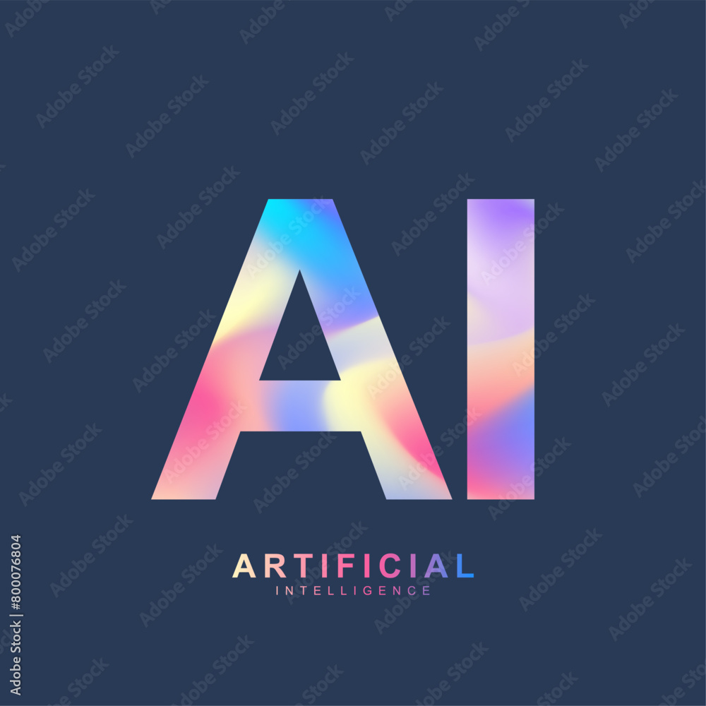Poster AI Banner Concept In The Digital Style. Generative Ideas Design Element For Internet Technology. Futuristic Technology Concept Artificial Intelligence.
