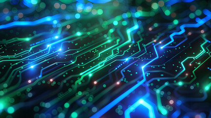 Fototapeta premium Illuminated Circuitry Landscape: A Dance of Light and Technology Amidst Colorful Lights