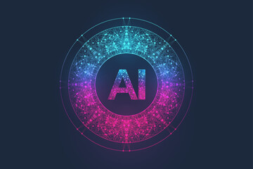 AI Banner Concept In The Digital Style. Generative Ideas Design Element For Internet Technology. Futuristic Technology Concept Artificial Intelligence.