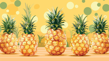 Fresh ripe pineapples on color background Vector style