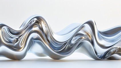 Abstract liquid metal waves in a minimalist silver design