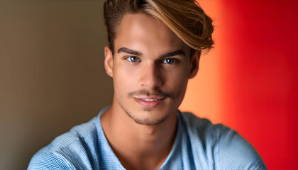 Obraz premium The handsome young man smiling towards the camera in close-up