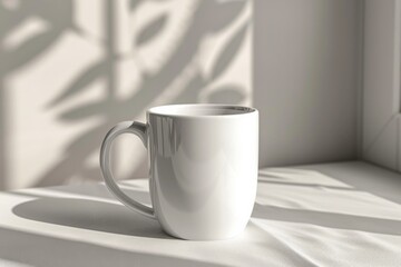 White Blank Mug Mockup in Photographic Scene created with Generative AI