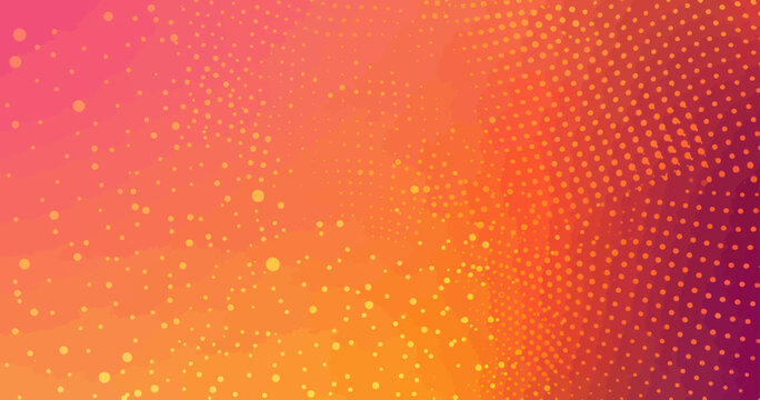 a bright orange and pink background with dots