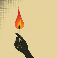 Stunning illustration of a hand holding a flaming matchstick, emitting a warm glow