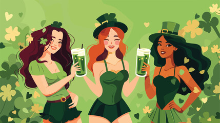 Funny young women on color background. St. Patrick's 