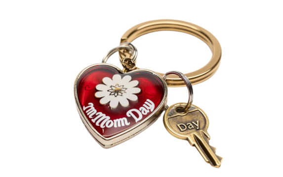 Heart Keychain Tribute to Mom Isolated on Transparent Background PNG.