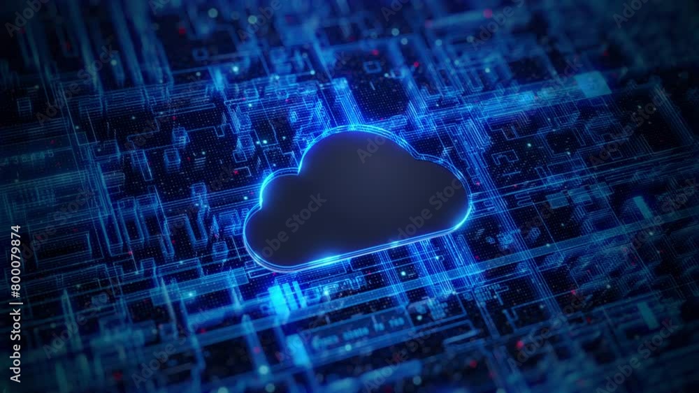 Poster cloud computing concept on blue circuit board, abstract background of technology cloud computing wit