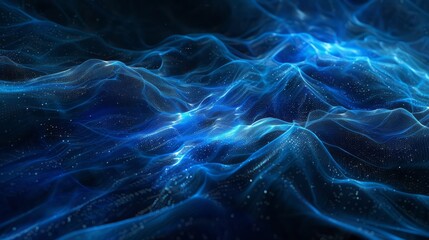 Dynamic Blue Particle Waves in Digital Space.