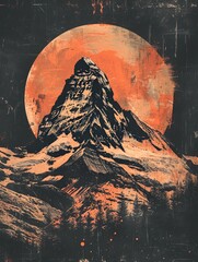 Red moon rising above a mountain landscape