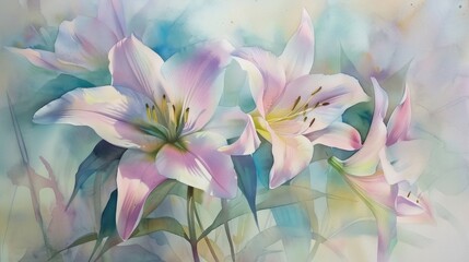 Translucent Lilies in Soft Pastel Watercolors.