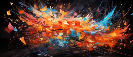 Dynamic Abstract Explosion in Blue and Orange Hues