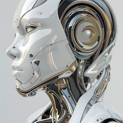 3d rendering robot artificial intelligence cyborg head isolated on gray background.