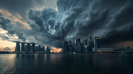Singapore Skyline Under the Threat of an Approaching Thunderstorm