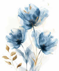 a painting of blue flowers on a white background