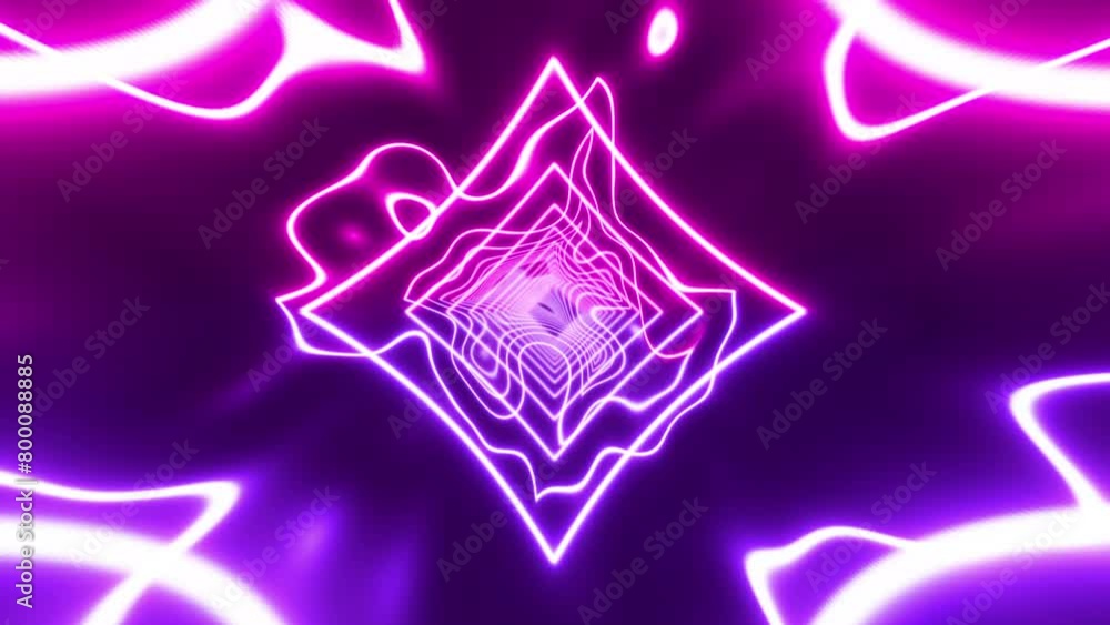 Poster dynamic lines of neon light purple abstract geometric shape abstract background. seamless loop, 4k