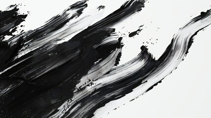A symphony of monochrome: dramatic black brush strokes against a serene white backdrop.