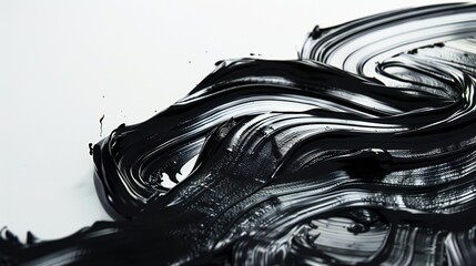 Contrasting elements converge as sleek black brush strokes dance across a stark white backdrop.