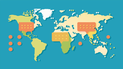 A tactile braille map of the world designed for students with blindness or low vision to learn geography.. Vector illustration