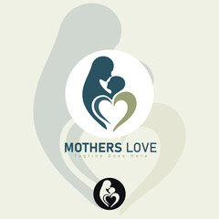 Mother silhouette beautiful woman and baby with her baby card happy mother's day logo