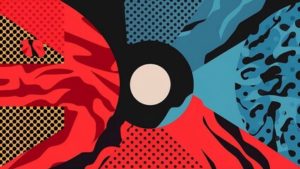 Abstract background with a mix of Realismo and Pop Art art style, red, blue and black colors