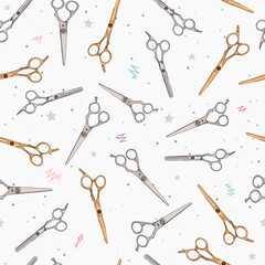 Pattern with scissors for hair cutting. Pattern for hairdressers. For printing on prints, designer blanks, t-shirts, wrapping paper. wallpaper