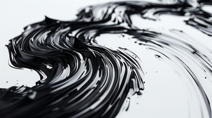 swirling black brush strokes converge on a blank white surface