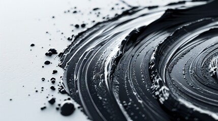 swirling black brush strokes converge on a blank white surface