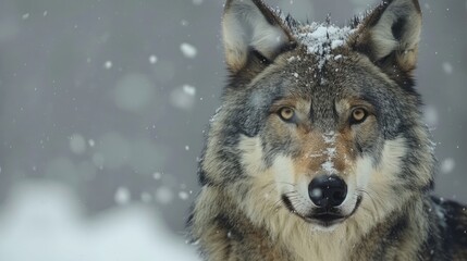 Craft a vivid description of a close-up portrait capture wolf