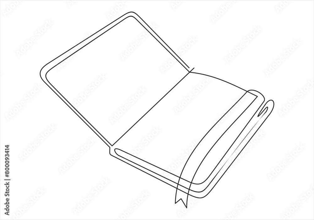 Poster continuous one line drawing opened book. education study and knowledge library concept. vector illus