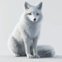 a white fox sitting on top of a white floor