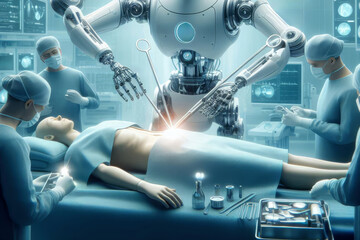 A robot surgeon performs operations.