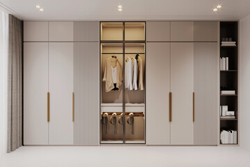 Modern built-in wardrobe closet with personal accessories