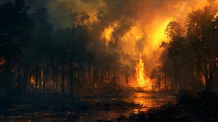 Raging Inferno Consuming Lush Forest Landscape in Flames of Ecological Disaster