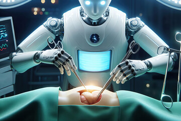 A robot surgeon performs operations.