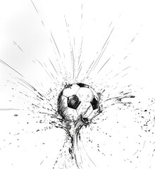 Dynamic soccer ball water splash ink drawing illustration